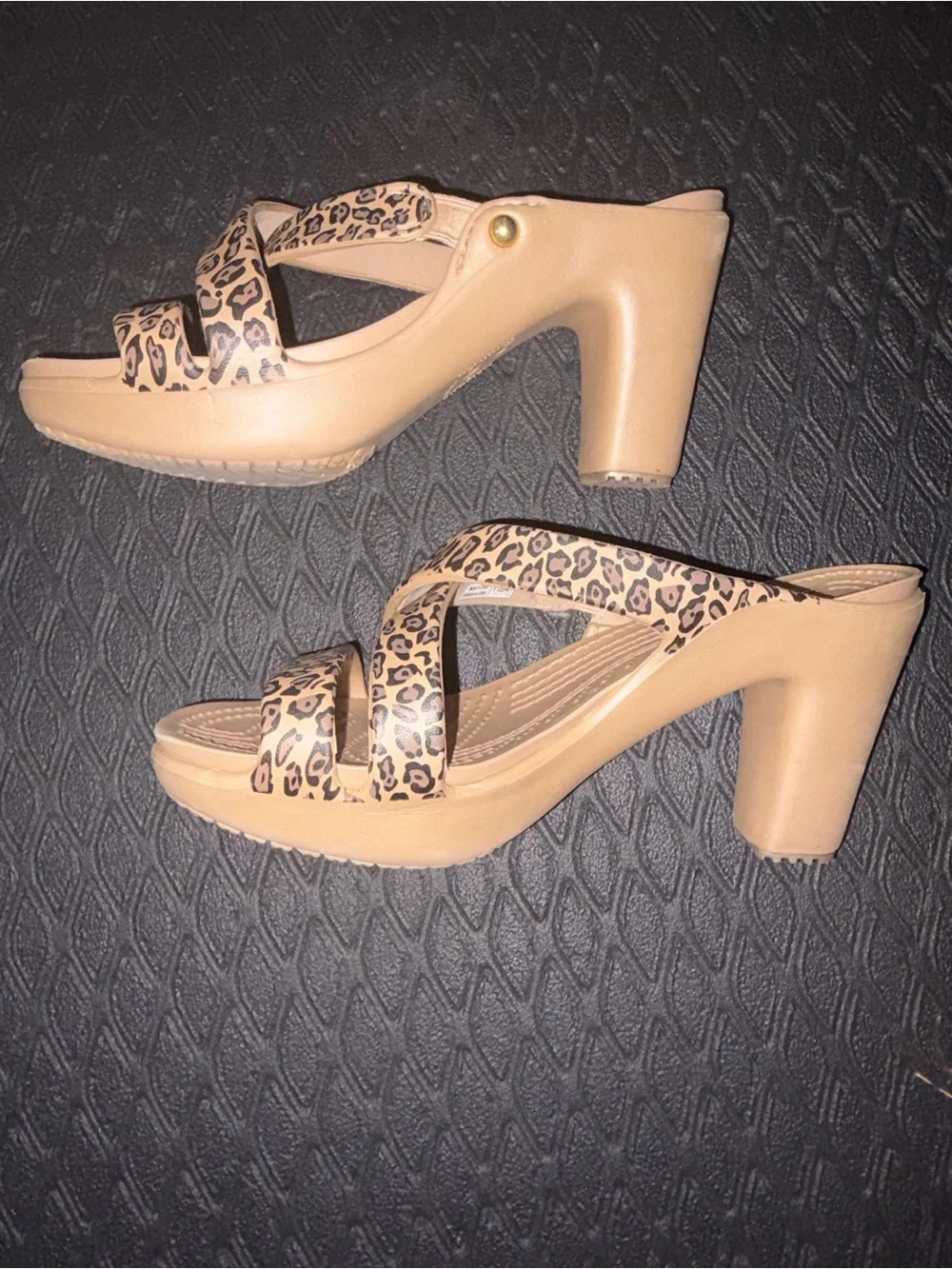 CROCS Tan Leopard Print High Heel Sandals